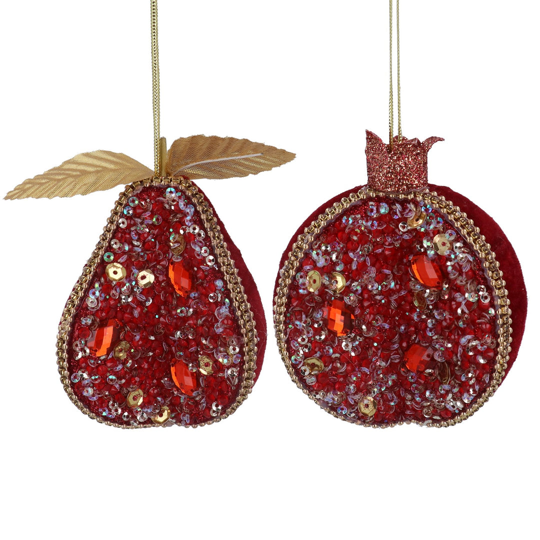 Fabric Jewelled Fruit Decoration - Red