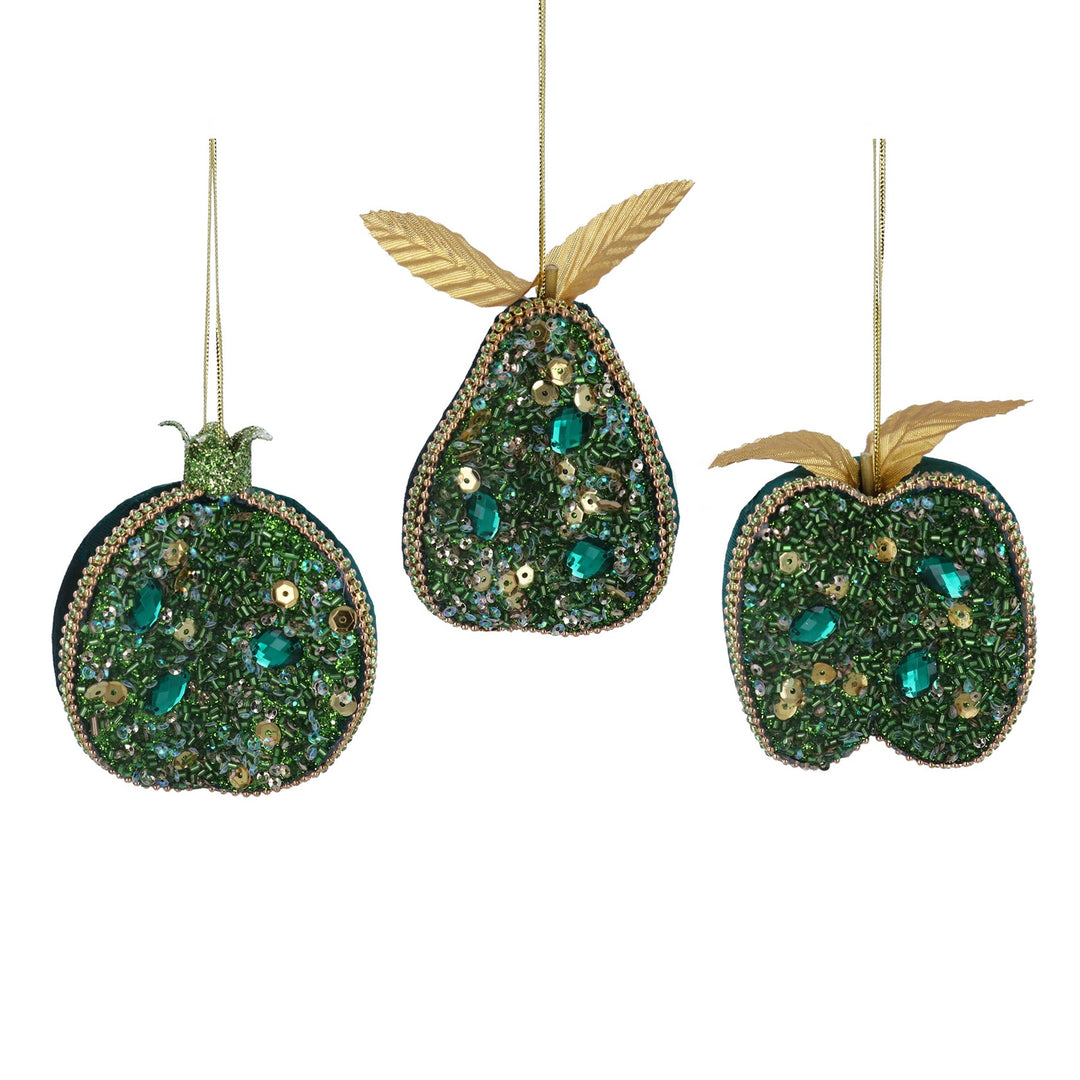 Fabric Jewelled Fruit Decoration - Green