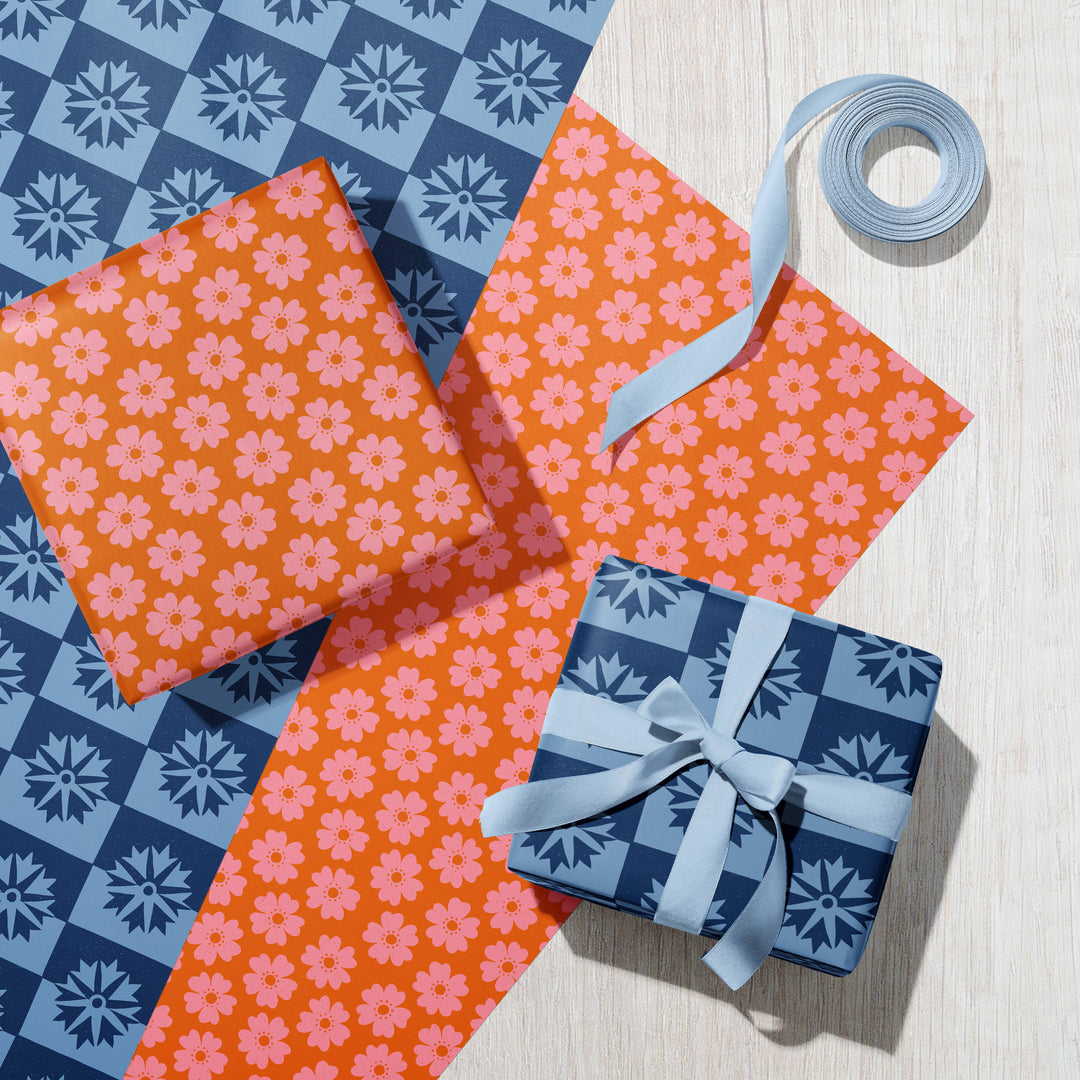 Cornflower Checkered Recycled Gift Wrap