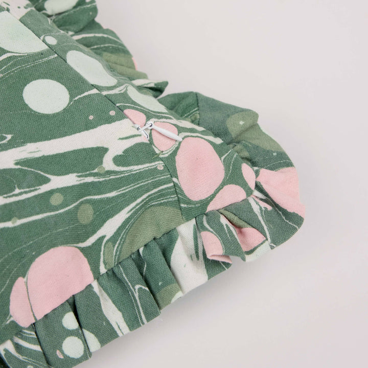 Marbled Ruffled Cotton Cushion Cover