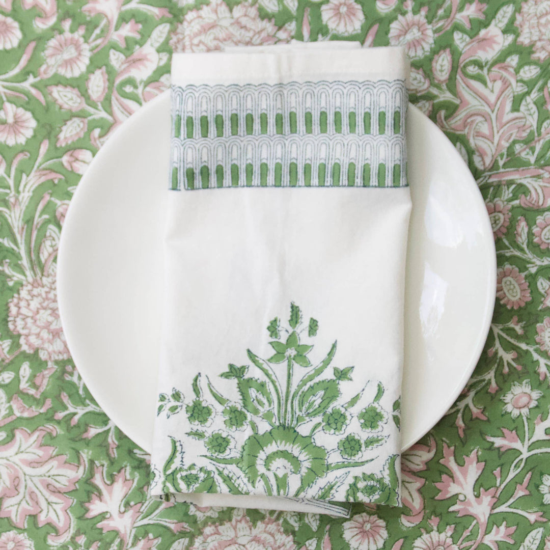 Handmade Fleur Napkin in Green & Blue