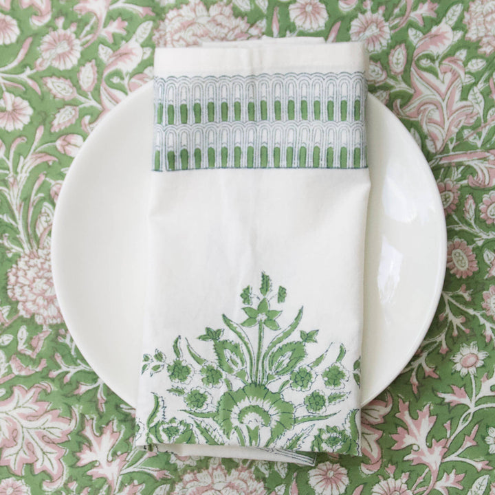 Handmade Fleur Napkin in Green & Blue