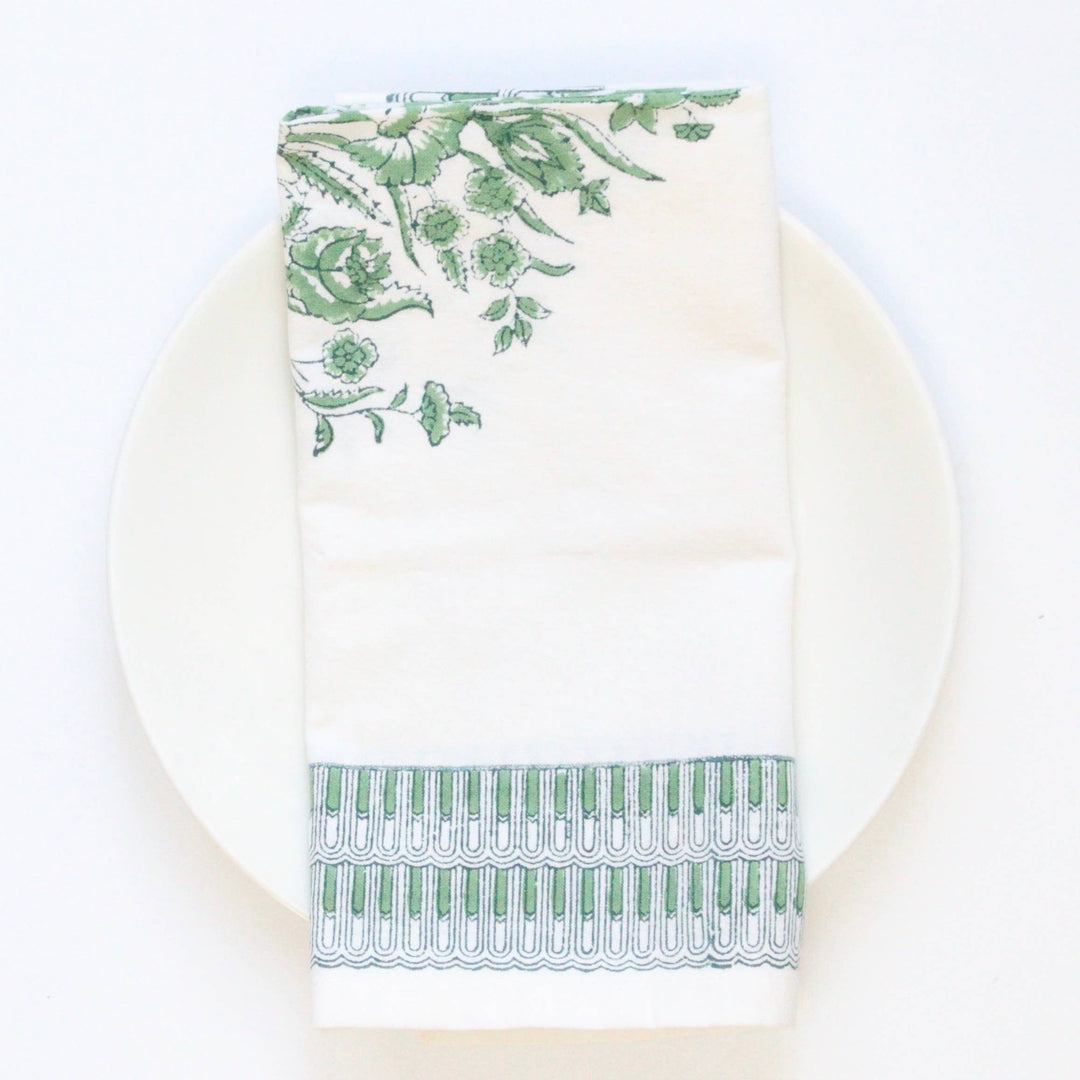 Handmade Fleur Napkin in Green & Blue