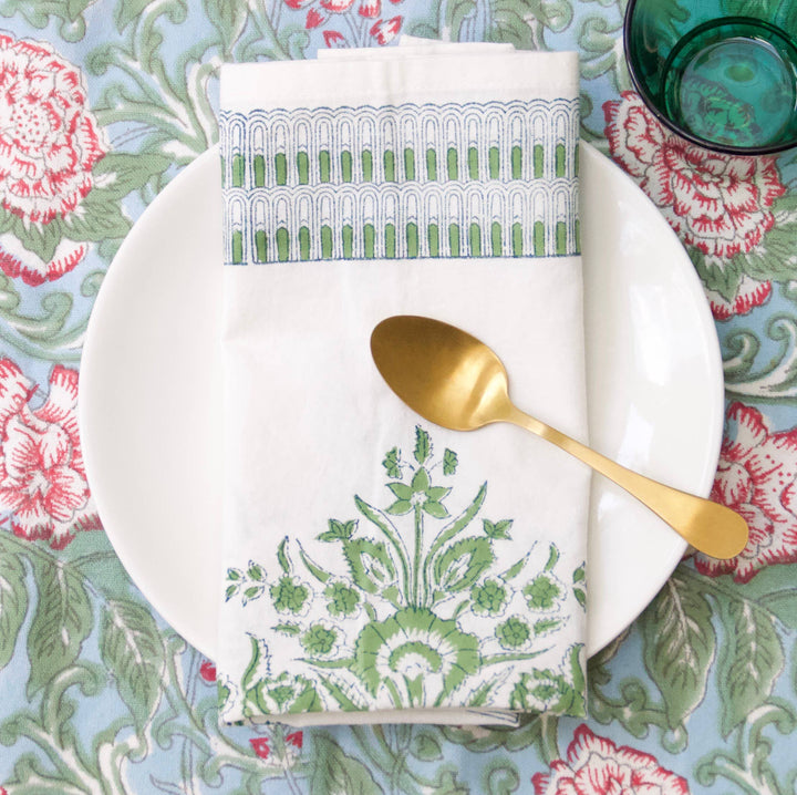 Handmade Fleur Napkin in Green & Blue