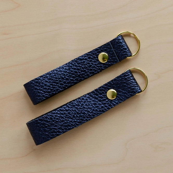 Leather Loop Keyring - Metallic Navy