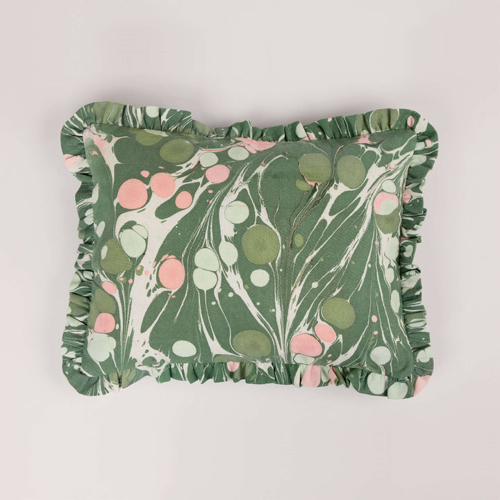 Marbled Ruffled Cotton Cushion Cover