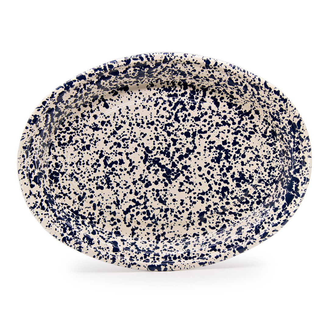 Splatter Enamelware Oval Platter: Navy & Cream Splatter
