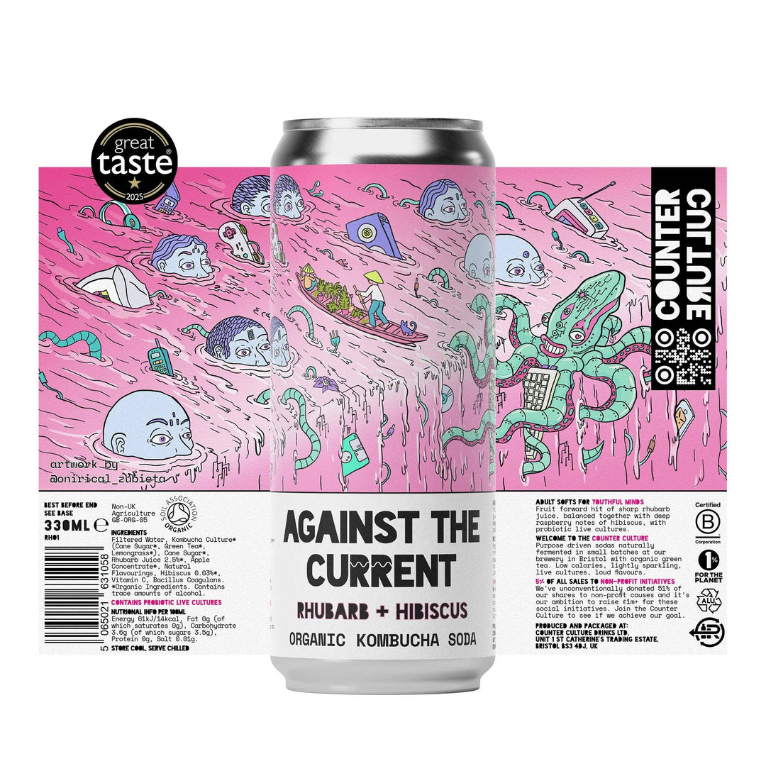 Rhubarb & Hibiscus Organic Kombucha Soda