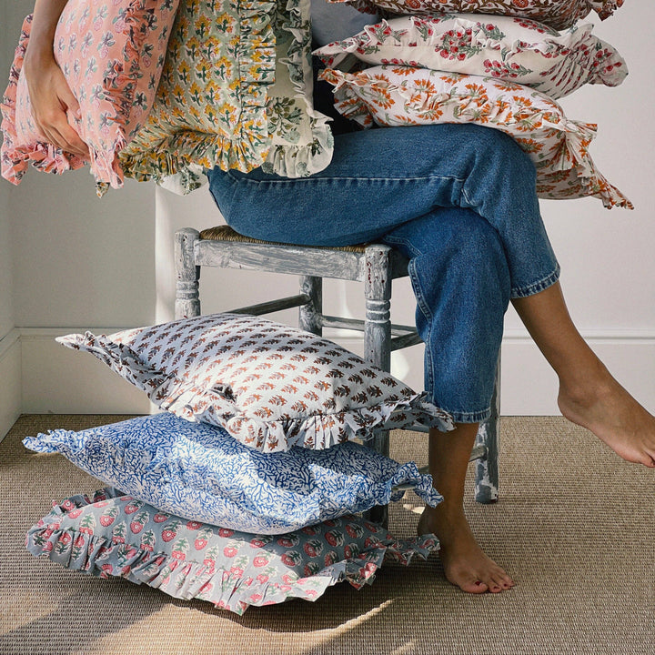 Block Print Coraline Frill Cushion