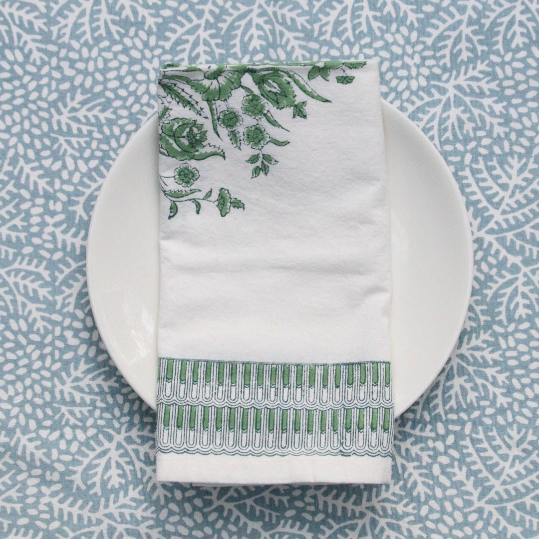 Handmade Fleur Napkin in Green & Blue