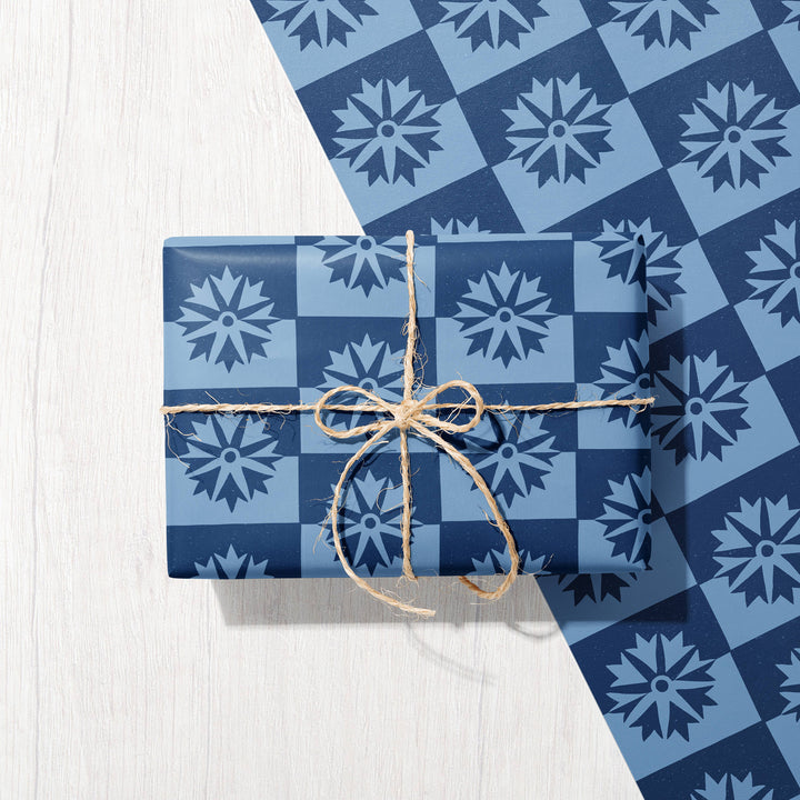 Cornflower Checkered Recycled Gift Wrap