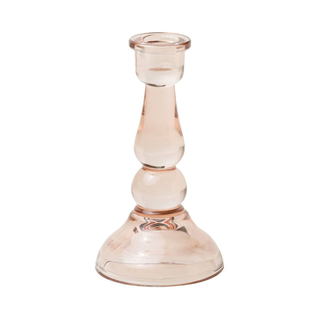 Tall Glass Taper Holder in Pink