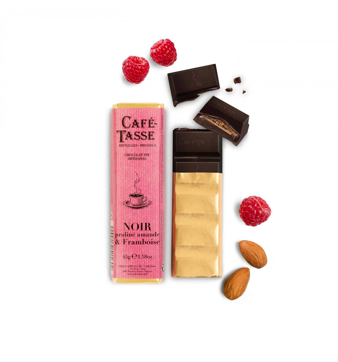 Dark Chocolate with Almond Praliné & Raspberry Bar