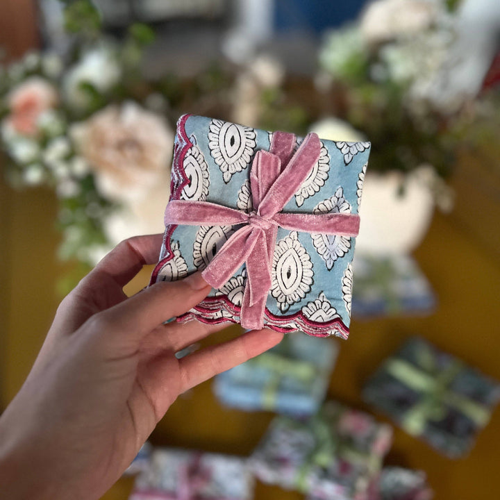 Set of 2 Hand Block Printed Cotton Napkins - Festival Blue