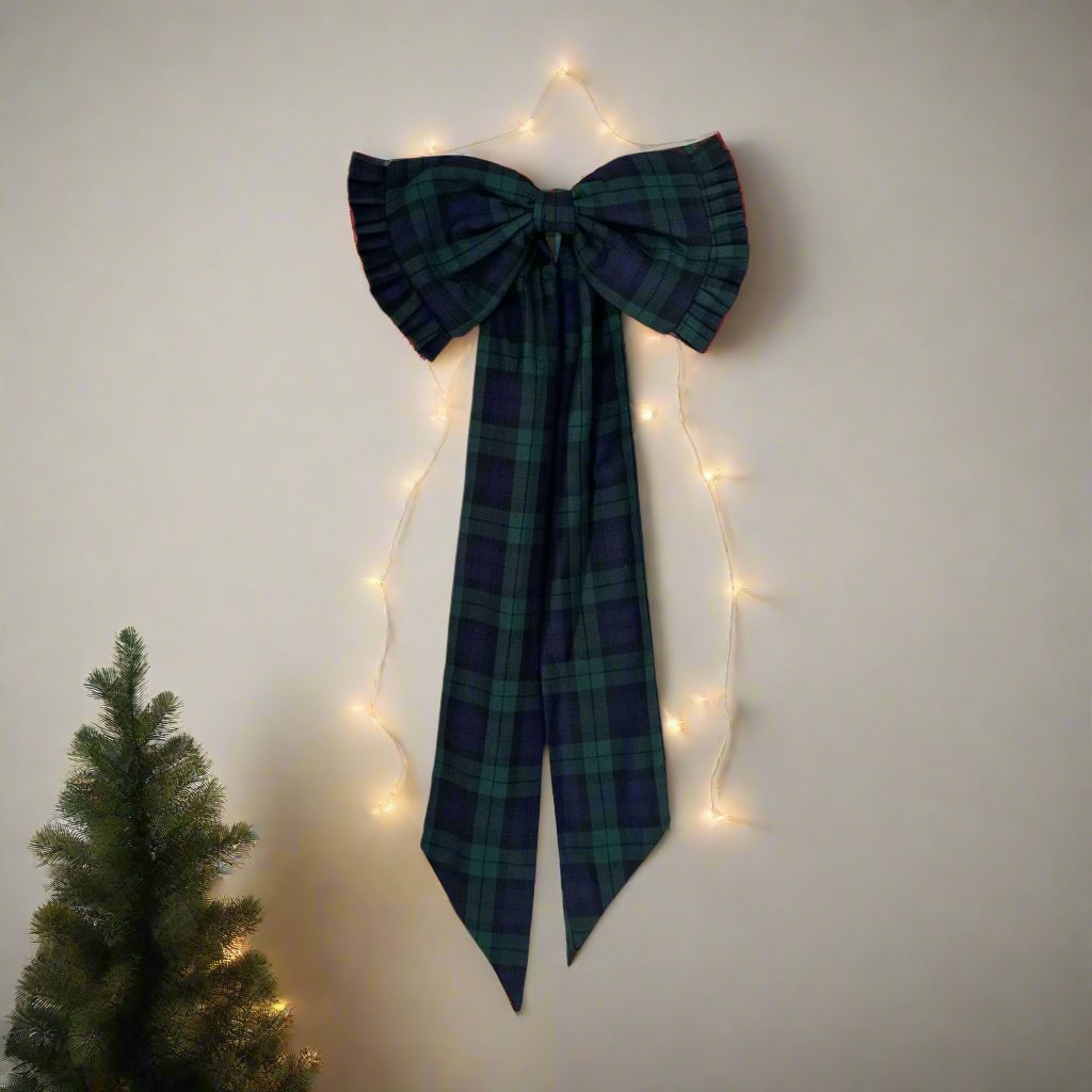 Giant Fabric Bow Decoration in Blackwatch Tartan