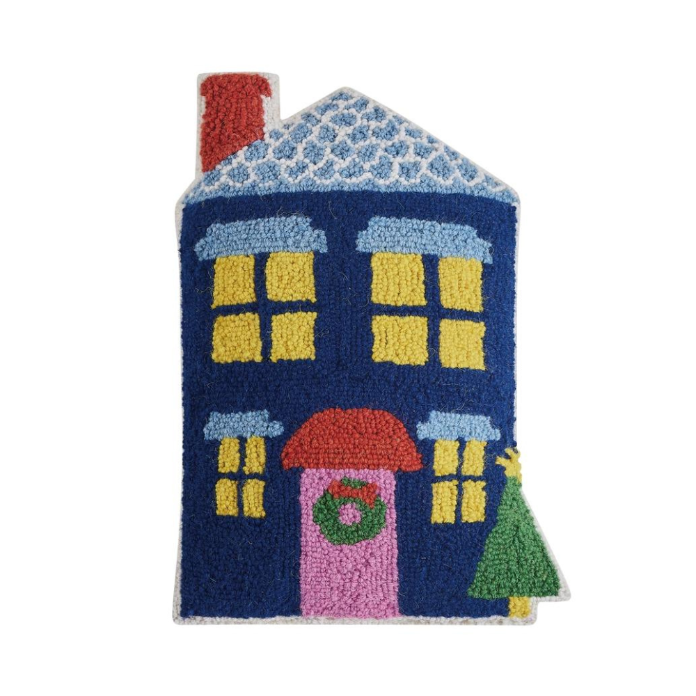 Blue Festive House Wool Cushion