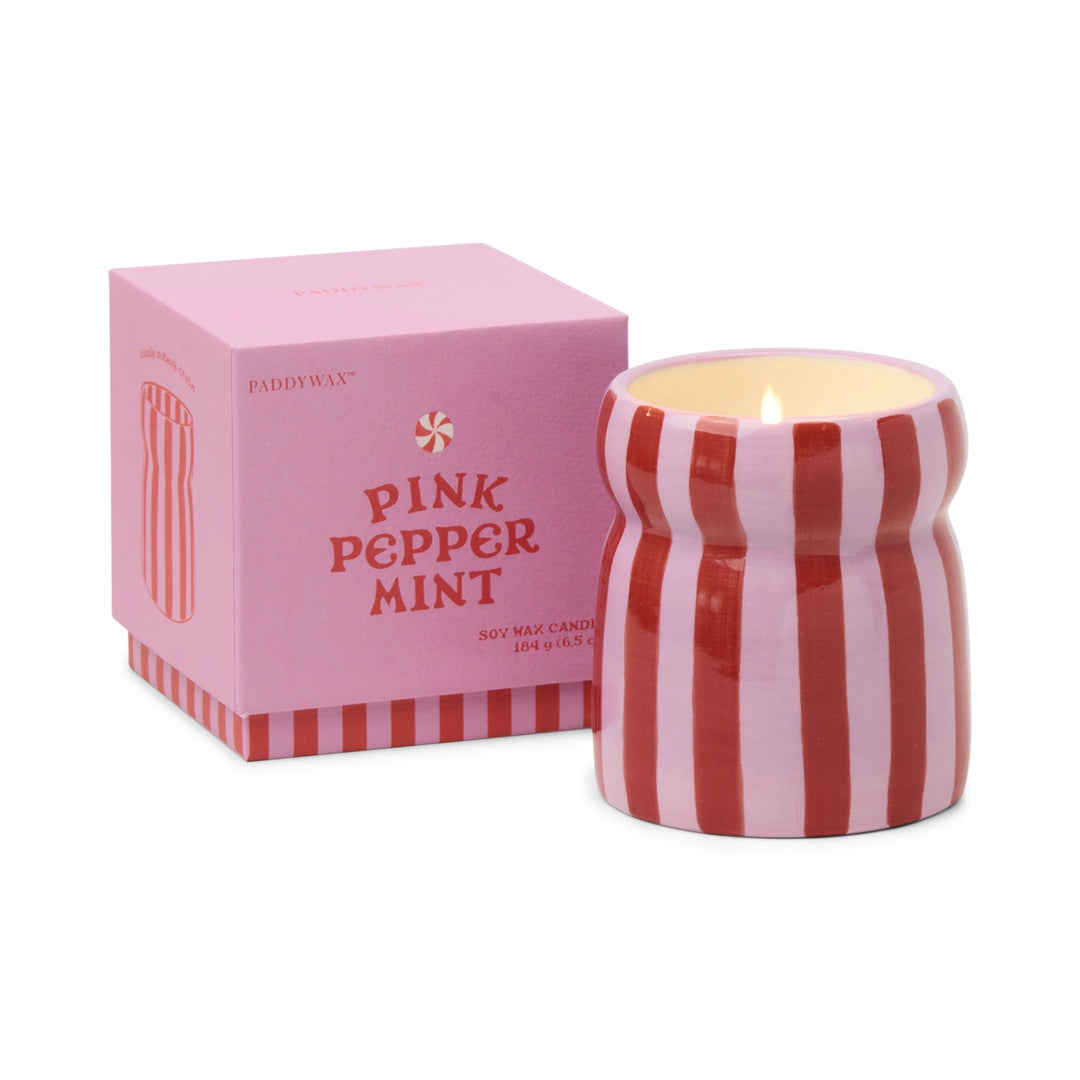 Pink Peppermint Ceramic Candle