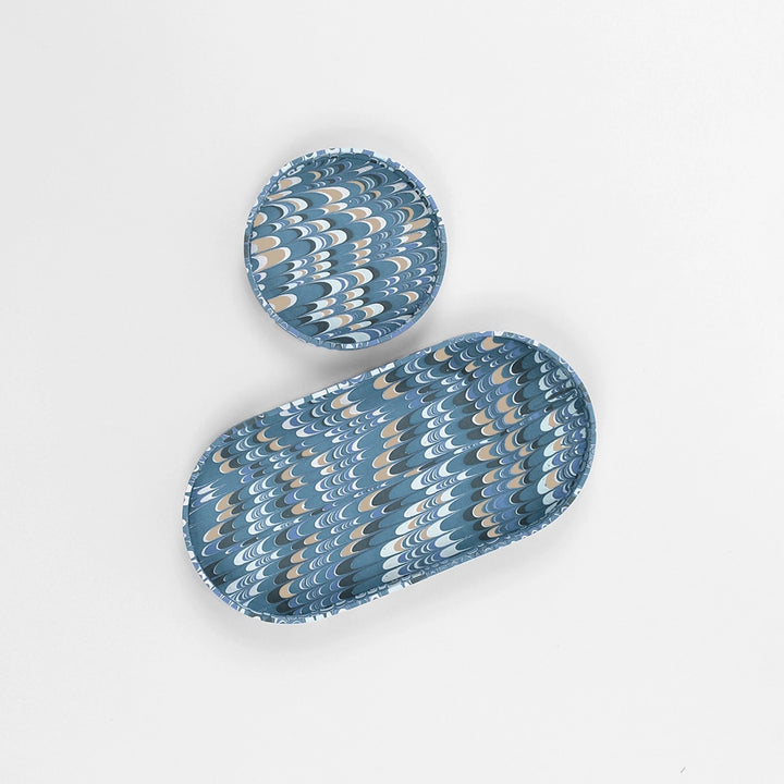 Desk Tray Set - Marbled Mountains Blue & Ochre