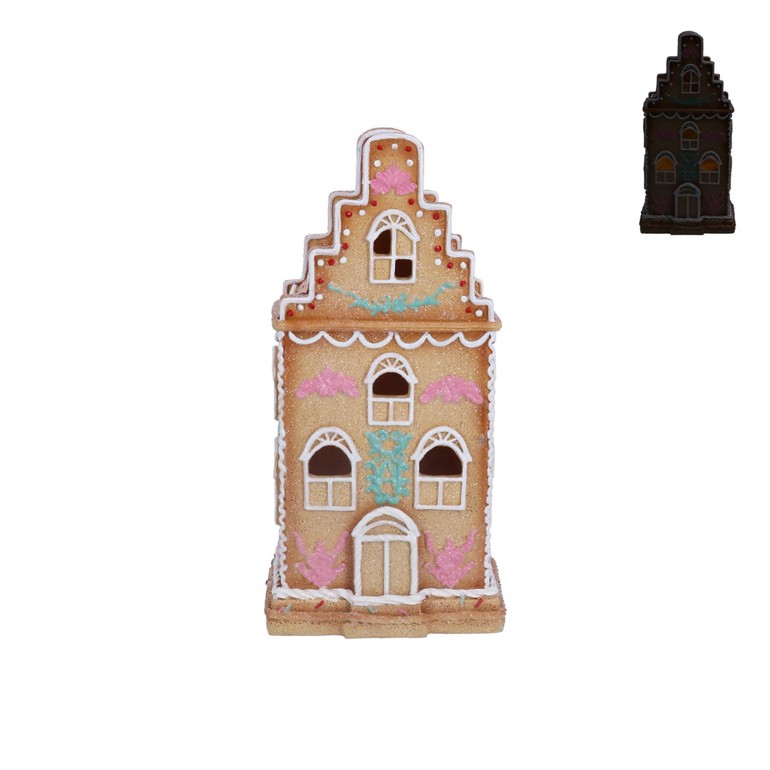 Gingerbread LED Town House with Pink & Blue Trim