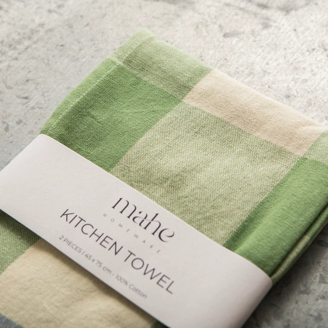 Grid Cotton Kitchen Towel in Green & Blue