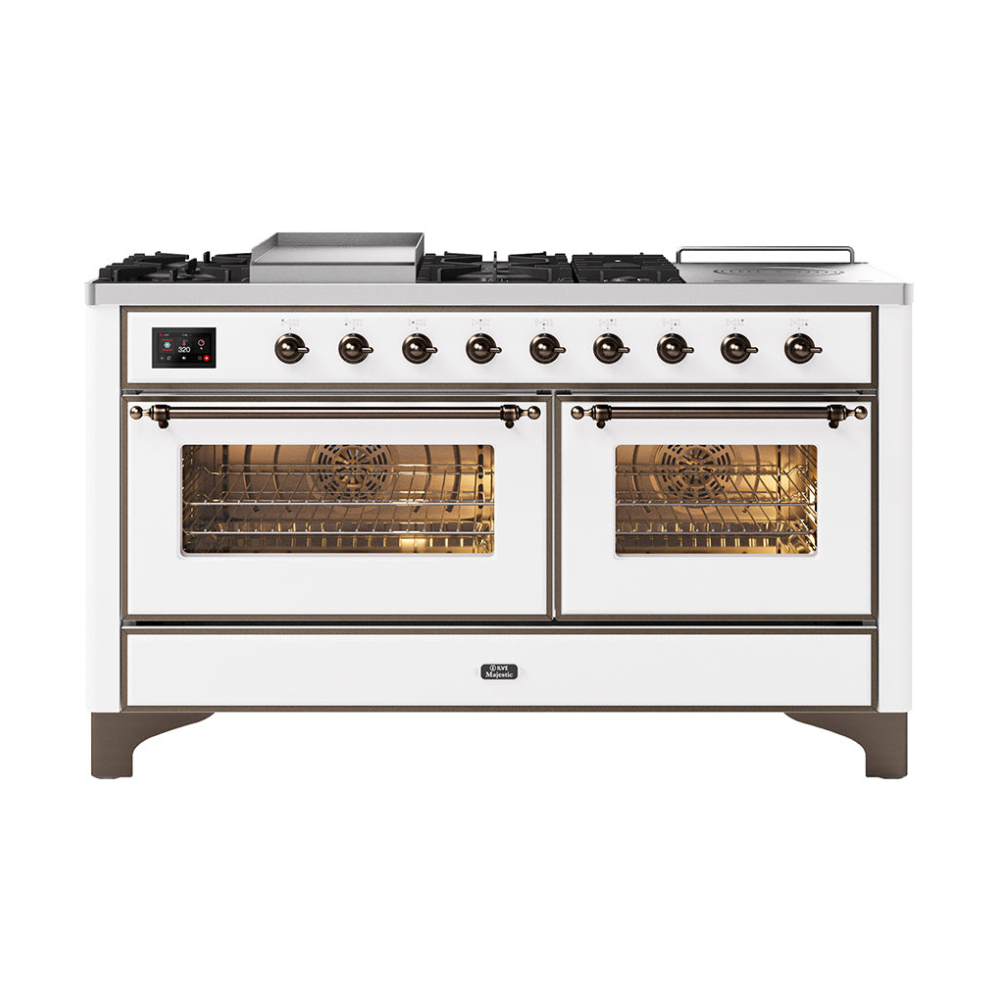 ILVE 150cm Majestic Milano Fry Top with Coup De Feu Double Oven Dual Fuel Range Cooker