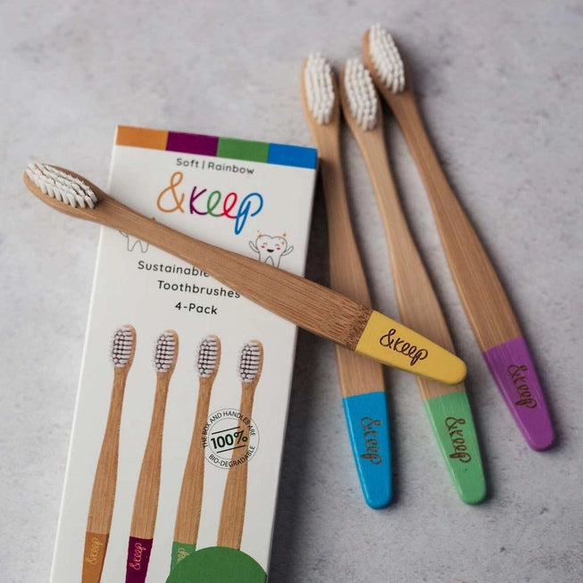 Set of 4 Kids Bamboo Toothbrushes