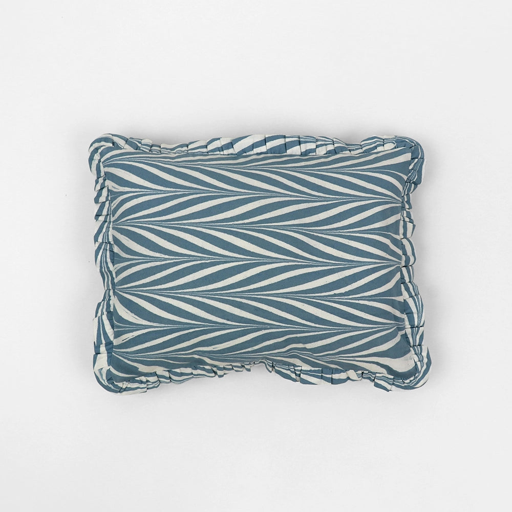 Marbled Cotton Ruffled Cushion Cover - Banyan Blue