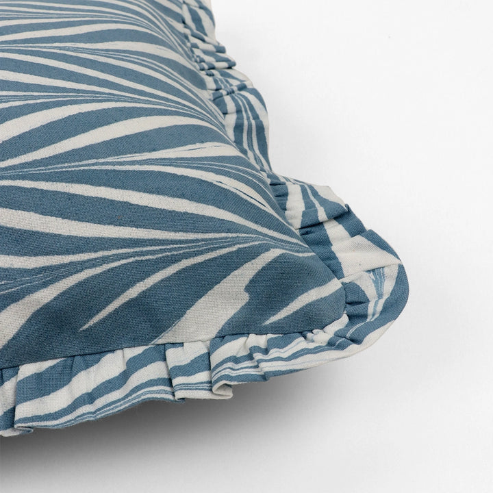 Marbled Cotton Ruffled Cushion Cover - Banyan Blue