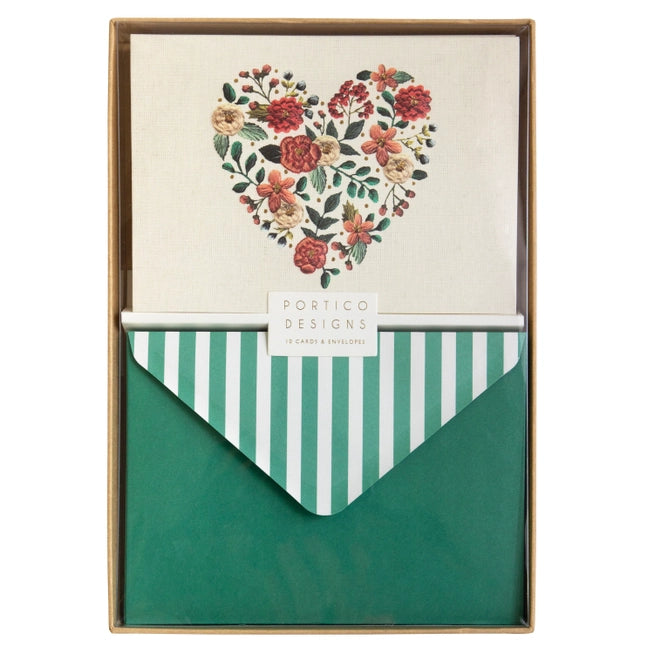 Notecard Set with Embroidered Heart Design