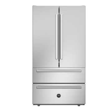 bertazzoni professional 90cm french door fridge freezer with the doors closed in front of a white background