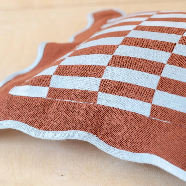 Rust Checkerboard Cotton Cushion with Inner