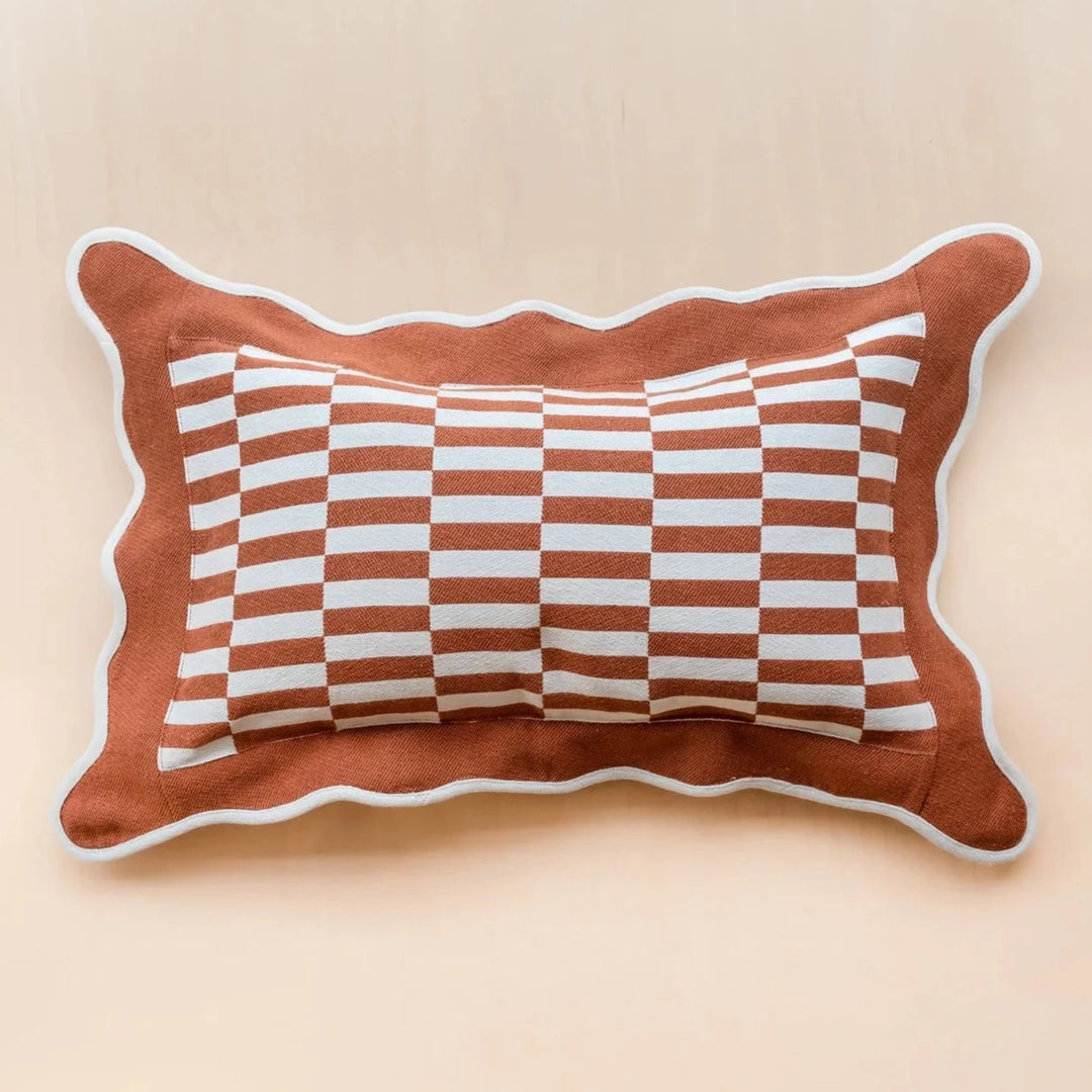 Rust Checkerboard Cotton Cushion with Inner