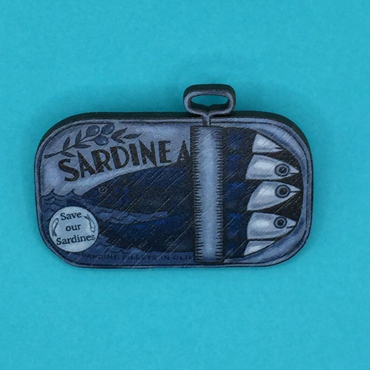 Sardines in A Tin Walnut Pin Brooch