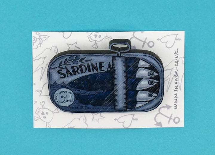 Sardines in A Tin Walnut Pin Brooch