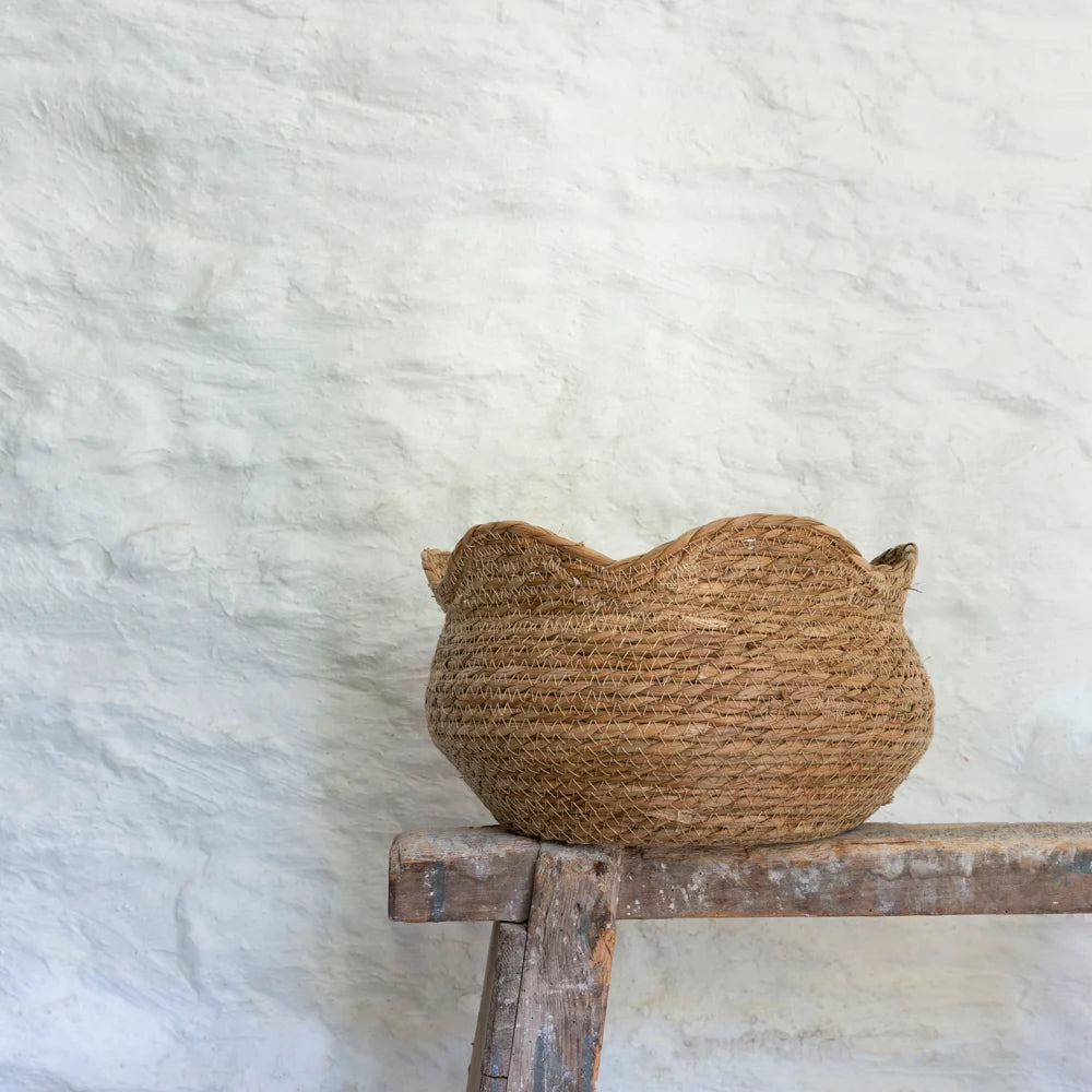 Seagrass Basket Planter Shallow Frill Edge