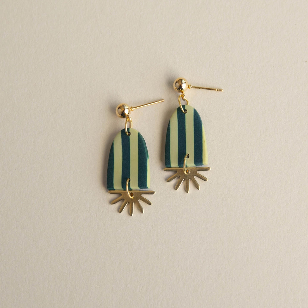 Sunny Stripe Drop Earrings in Forest & Apple