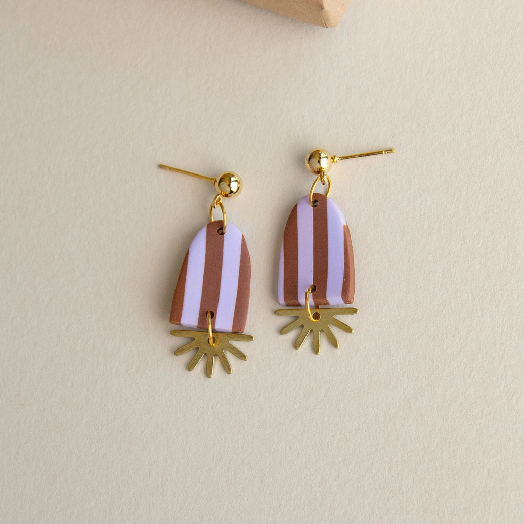 Sunny Stripe Drop Earrings in Chocolate & Lilac