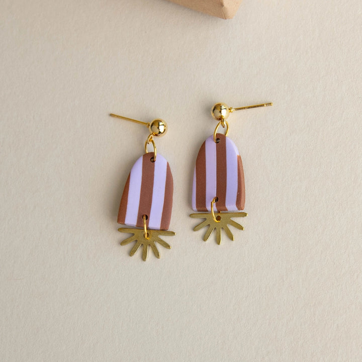 Sunny Stripe Drop Earrings in Chocolate & Lilac