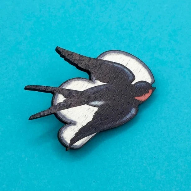 Swallow Walnut Pin Brooch