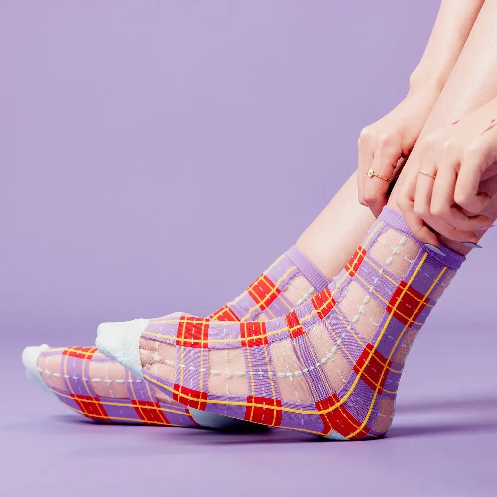Tartan Sheer Sock - Purple & Red