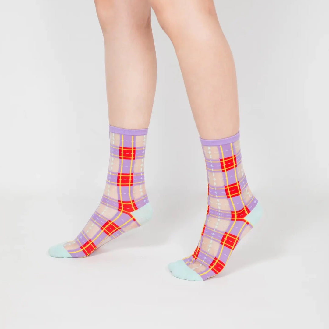 Tartan Sheer Sock - Purple & Red