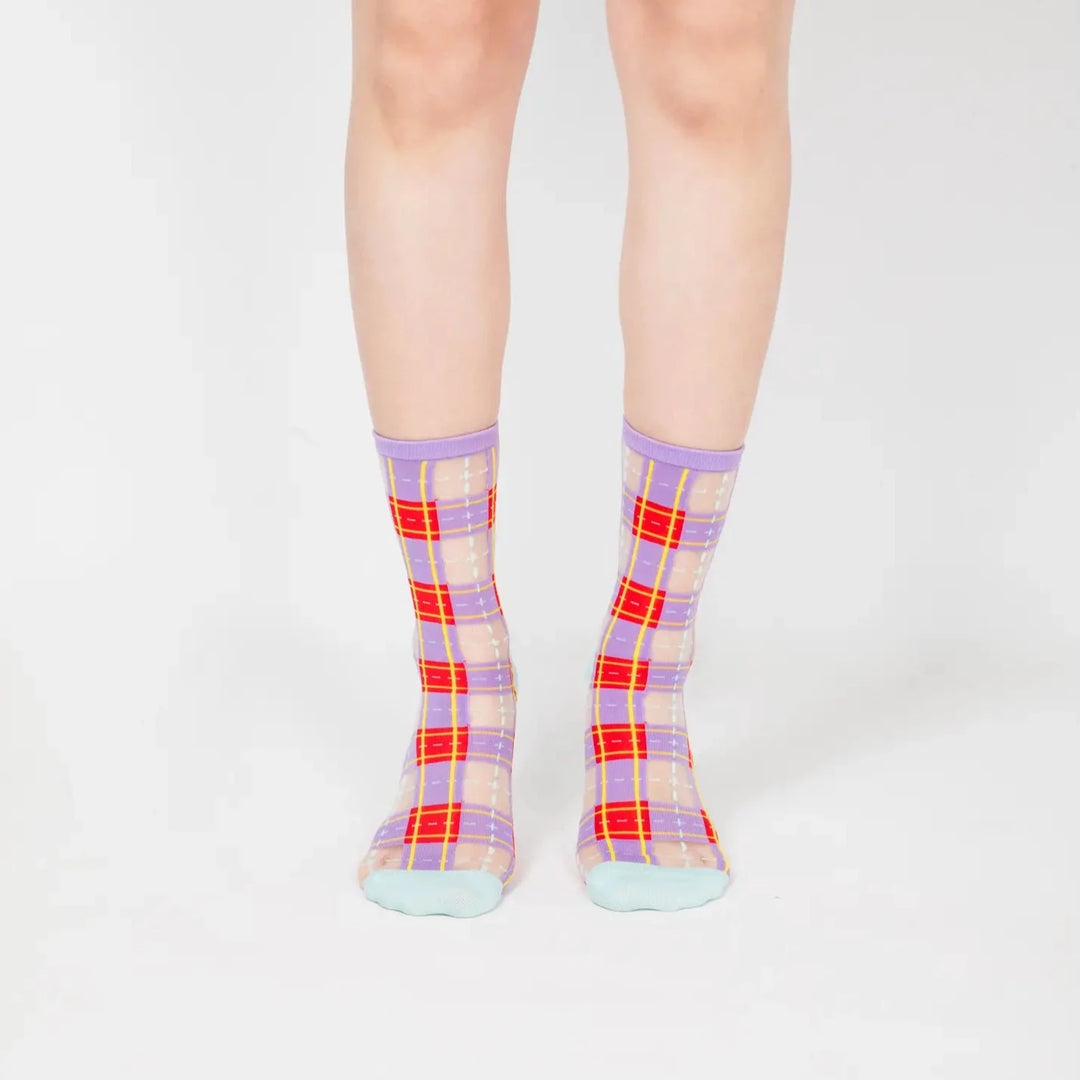 Tartan Sheer Sock - Purple & Red