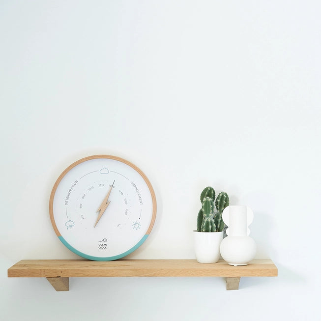 White and Turquoise Wood Weather Barometer