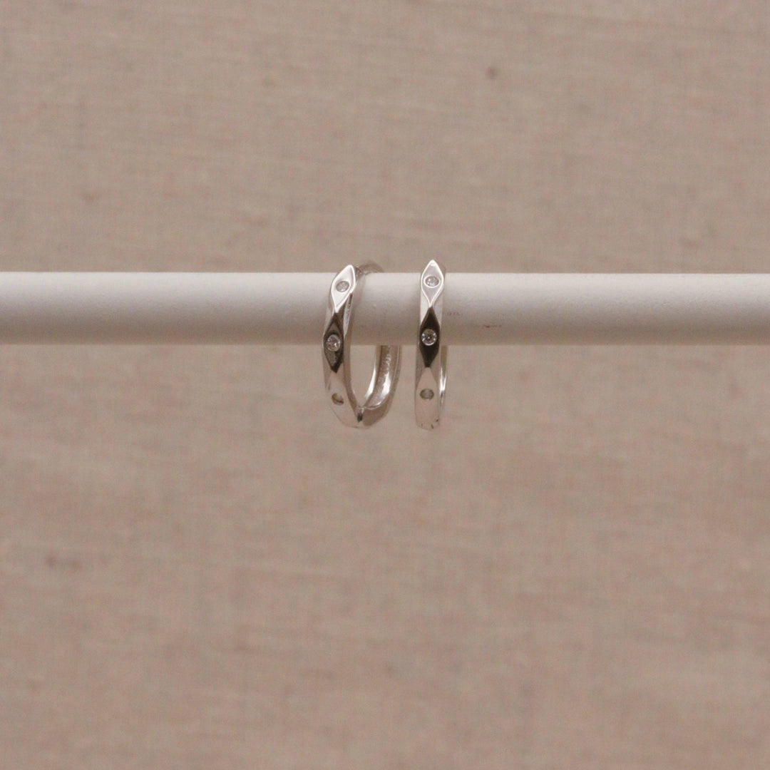 Silver Marquise Huggie Hoops