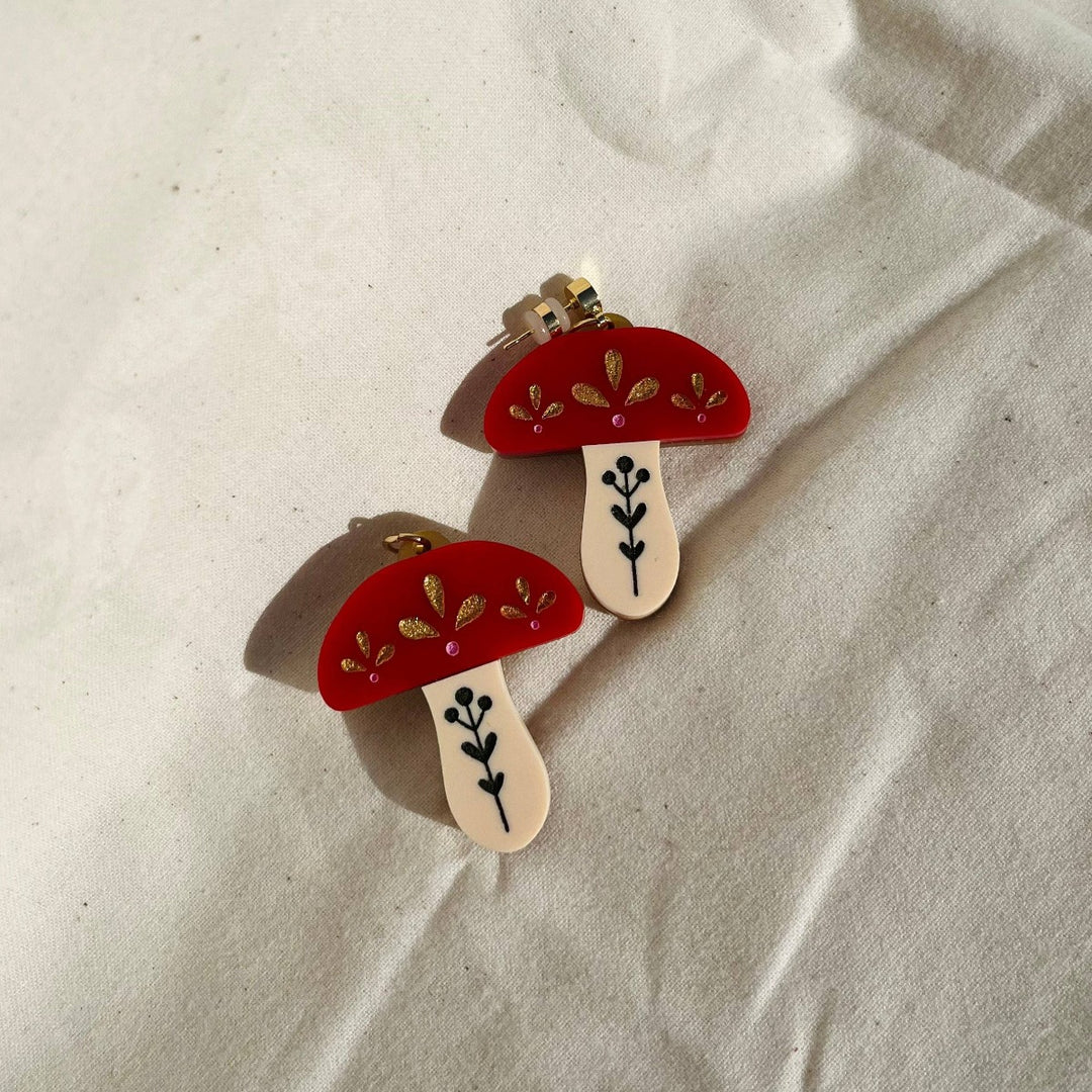 Red Folk Mushroom Earrings