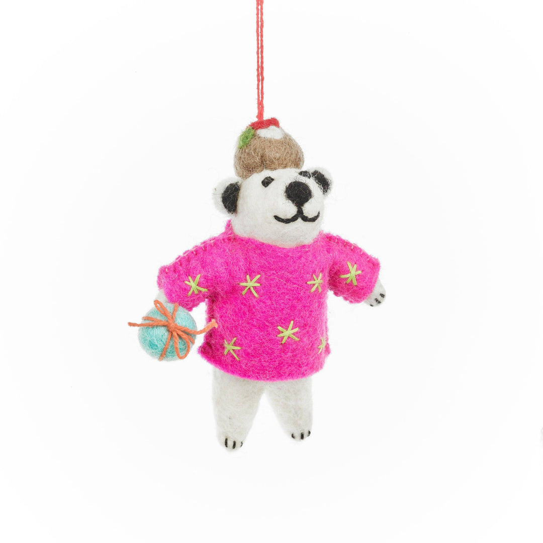 Handmade Felt Polar Pudding Polar Bear Hanging Decoration