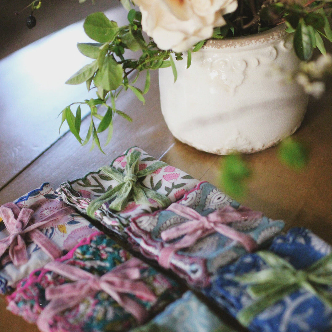 Set of 2 Hand Block Printed Cotton Napkins - Festival Blue