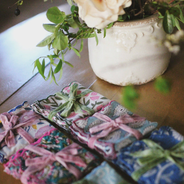 Set of 2 Hand Block Printed Cotton Napkins - Festival Blue