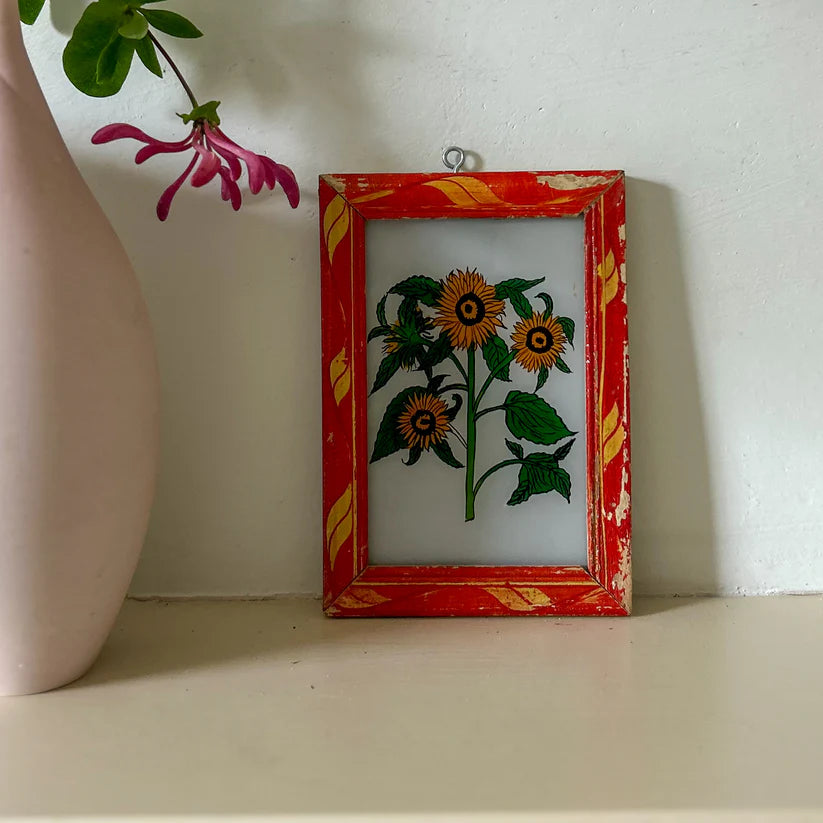 Sunflower - Indian Glass Painting - Vintage