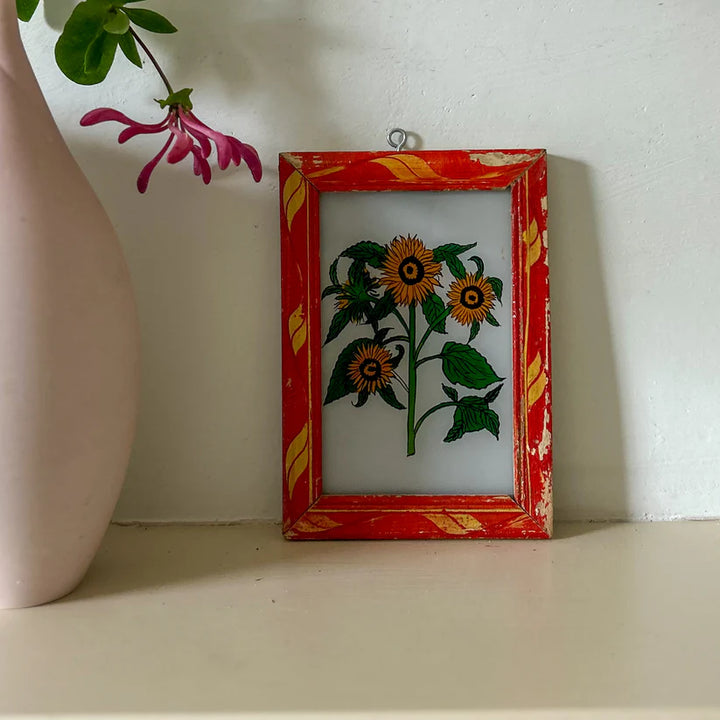 Sunflower - Indian Glass Painting - Vintage